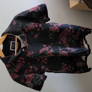 Abercrombie & Fitch Black and Floral Polo, L, Stretch
